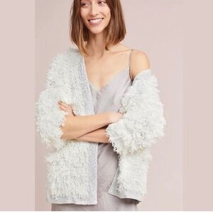 Anthropologie Vanessa Virginia French Alps Fuzzy Cardigan Sweater in White S/XS
